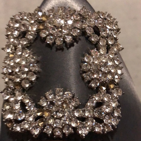 Authentic MANOLO BLAHNIK -Italy Rhinestone Gray Heeled Shoes S38 - Picture 11 of 17